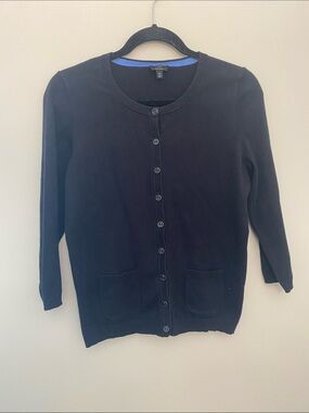 🎉 BOGO Talbots Black Crewneck Button-Front Cardigan Pima Cotton Blend 🎉